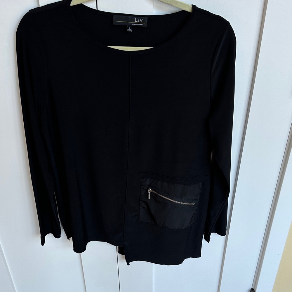 Elegant Black Blouse with Pocket by Liv Size S